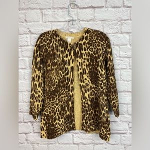 Tweeds 3/4 Sleeve Animal Print Cardigan Size L
